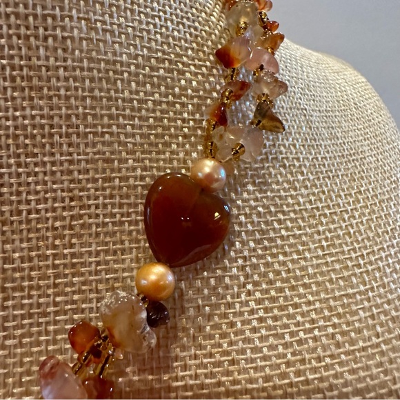 Gorgeous Genuine Carnelian Gemstone and Freshwater Pearls Necklace- orange - Picture 8 of 10